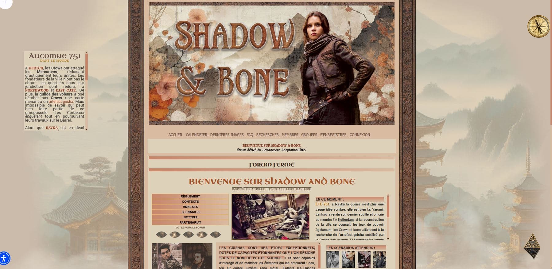 Screenshot du design 2024 du forum rp Shadow and Bone