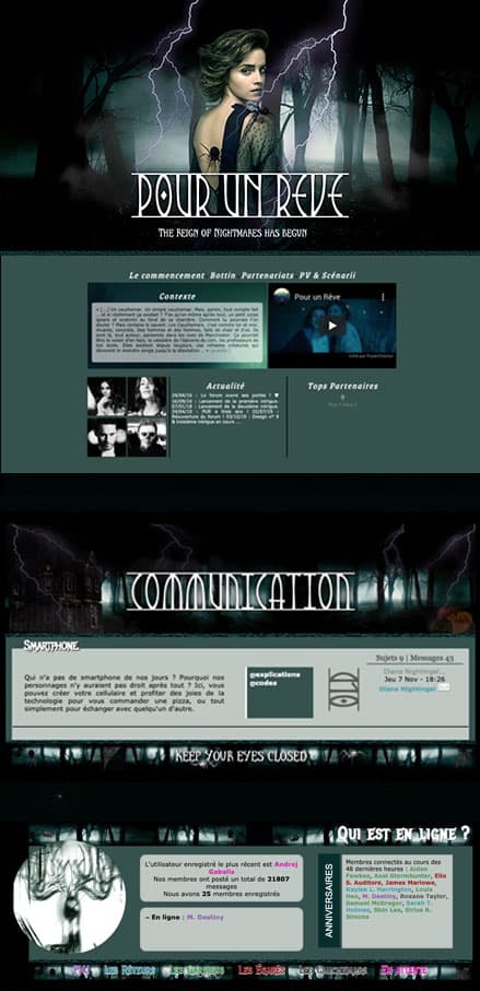 Screenshot du design d'halloween 2019 du forum Pour un rêve